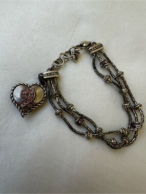 Brighton Power of Pink Breast Cancer Heart Charm Bracelet Crystal Silver 2018